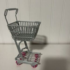 Mattel Barbie Doll Shopping Cart Grocery Store Buggy Gray Pink Wheels Market